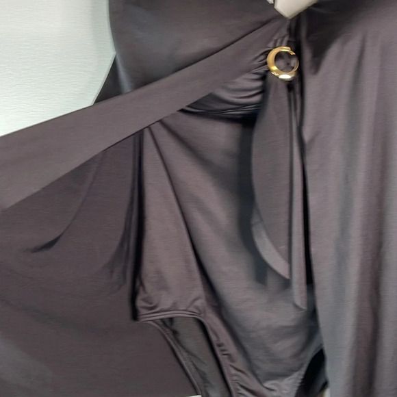 AQUA ROSE Draped One Piece Bathing Suit Black Removable Strap Strapless Size L - Picture 4 of 11